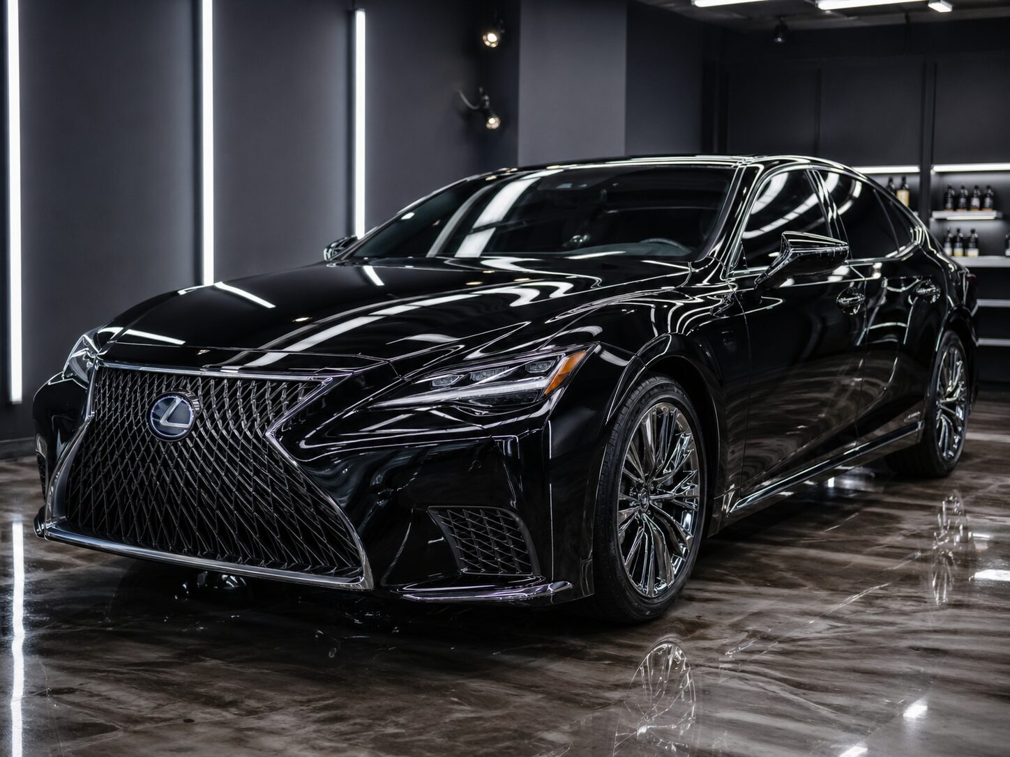 黒い車のガラスコーティング施工後の艶