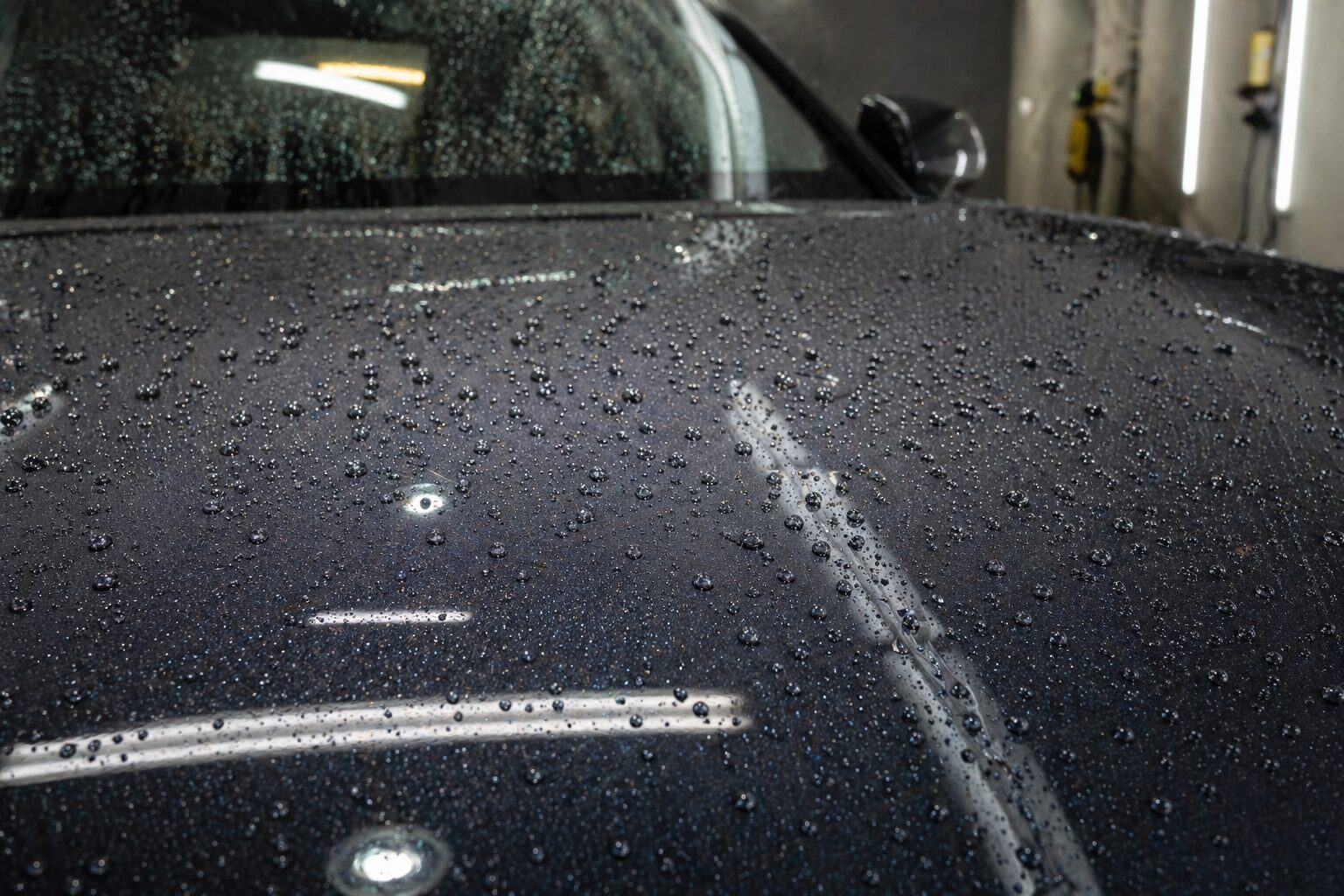 雨染みや水垢が残った車のボディ