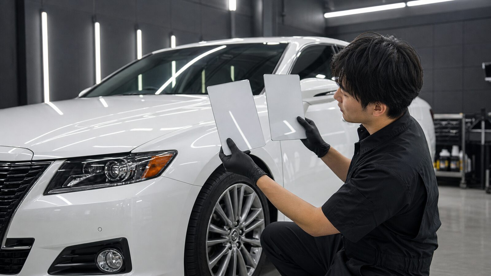 ガラスとセラミックの施工を比較するイメージ