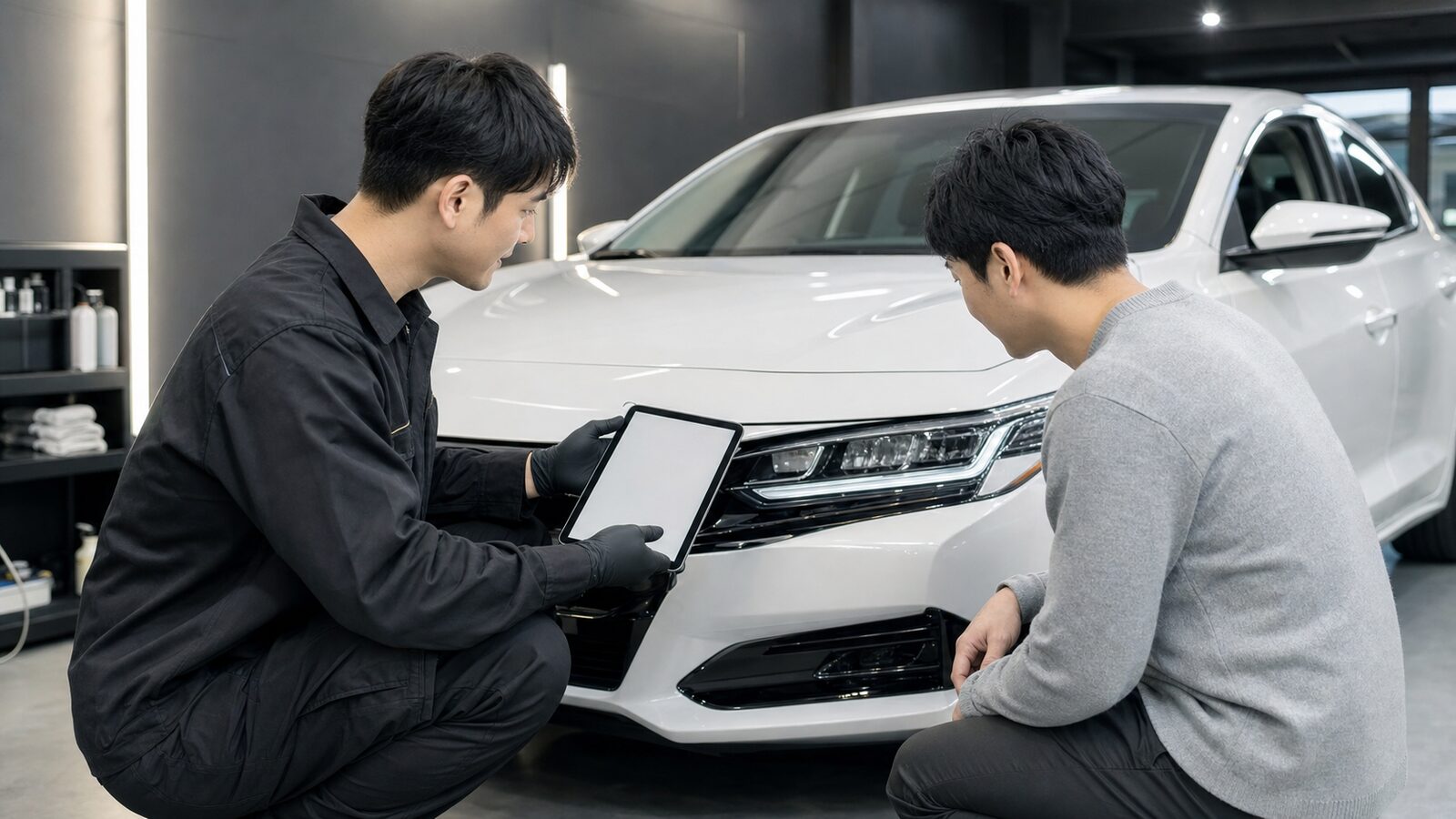 上位施工の費用感をスタッフと相談するイメージ
