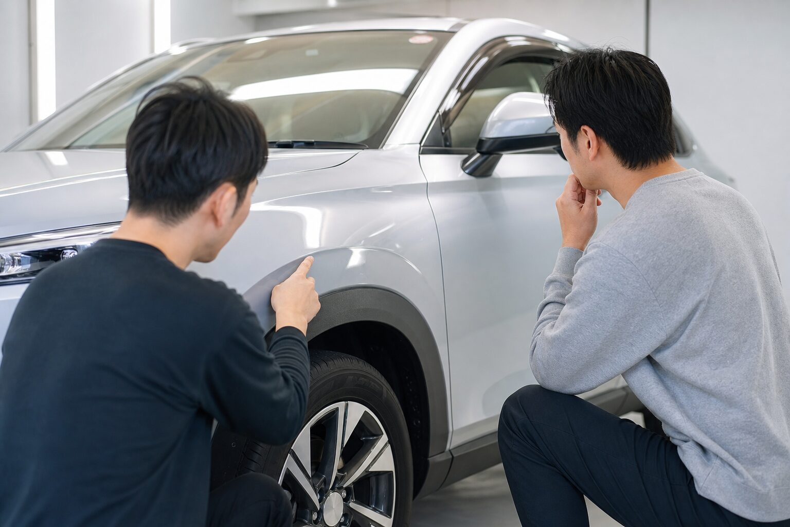 洗車後に残る汚れを専門店で相談するイメージ