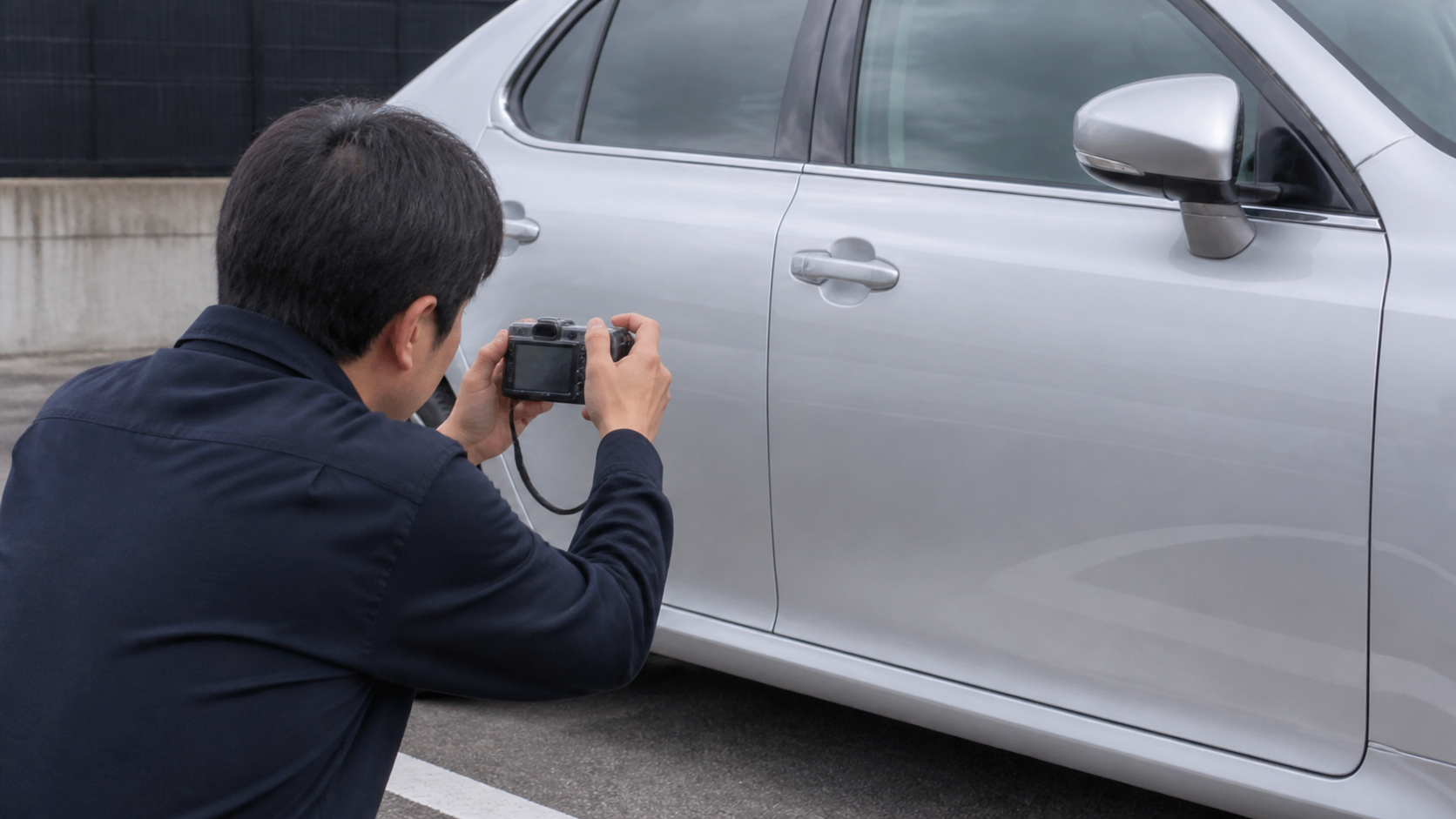 車の側面を撮影して相談前の状態を記録するイメージ
