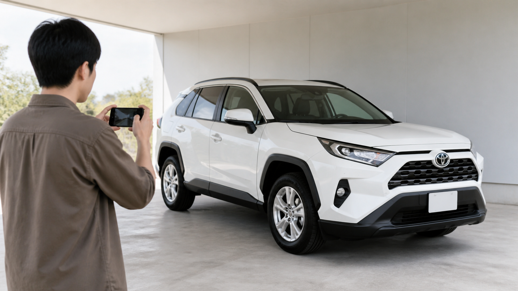 北摂でのカーコーティング相談前にトヨタ RAV4の車全体を撮影するイメージ