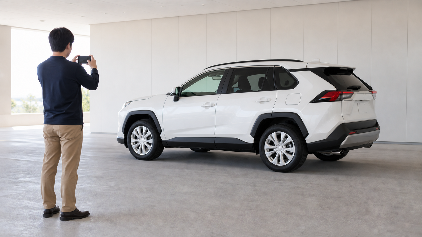 豊中でのコーティング相談前にトヨタ RAV4の車全体を撮影するイメージ