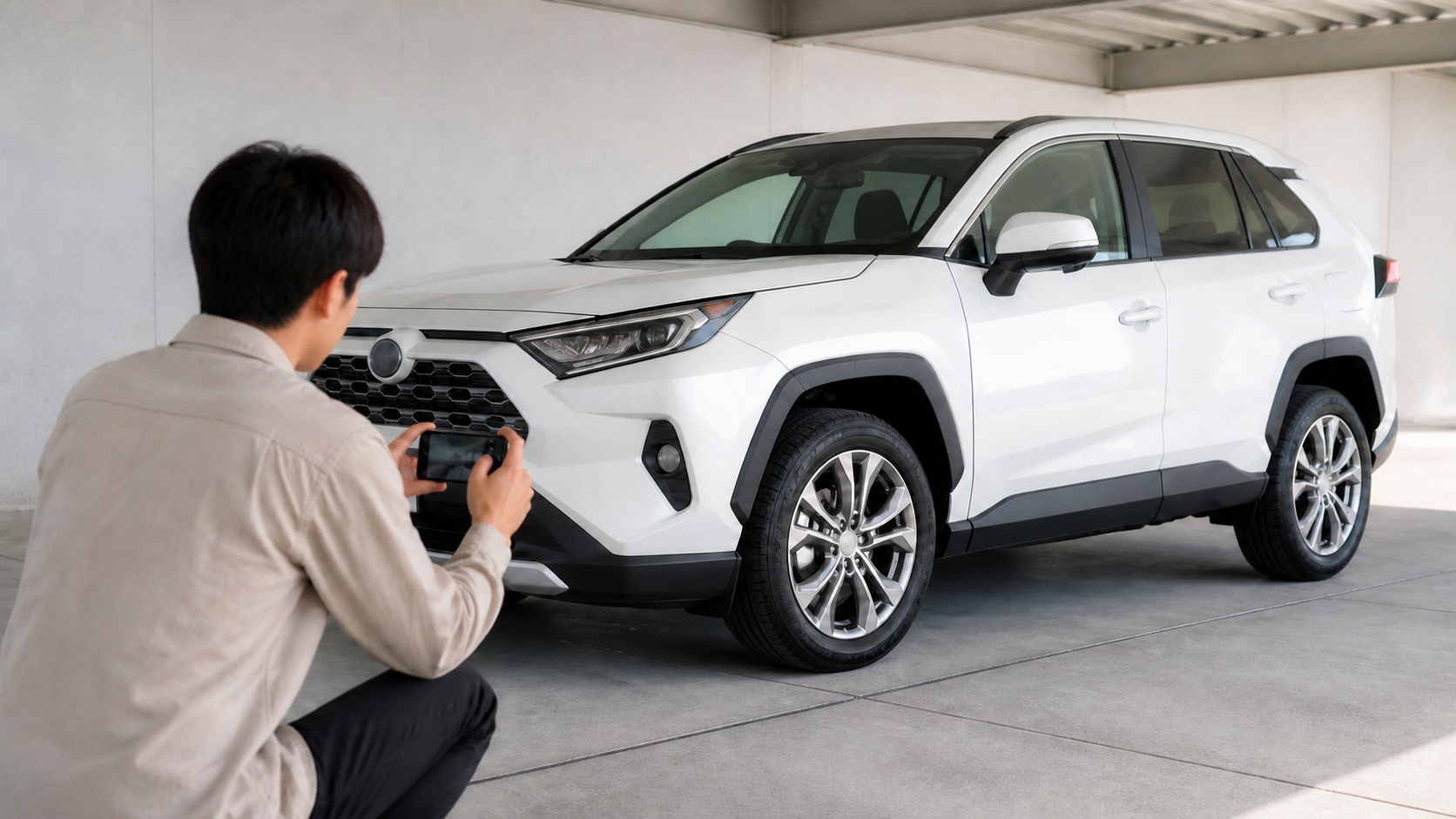 ボディコーティング相談前にトヨタ RAV4の希望箇所を撮影するイメージ