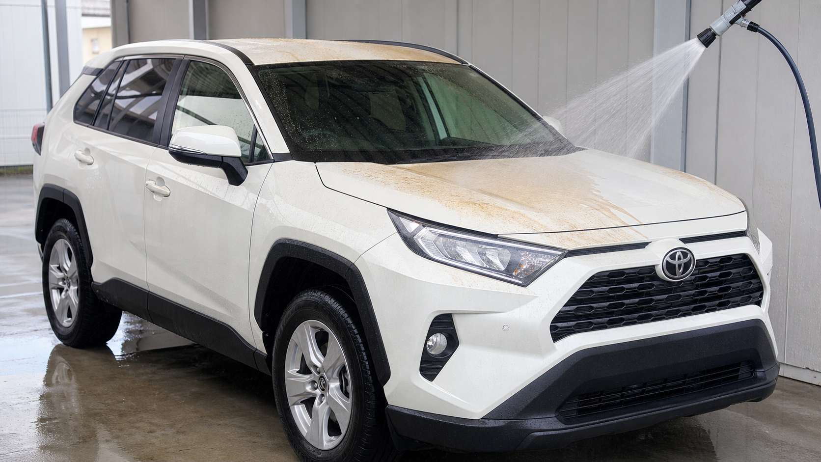 トヨタ RAV4の花粉・黄砂をこする前に水で流す説明用イメージ