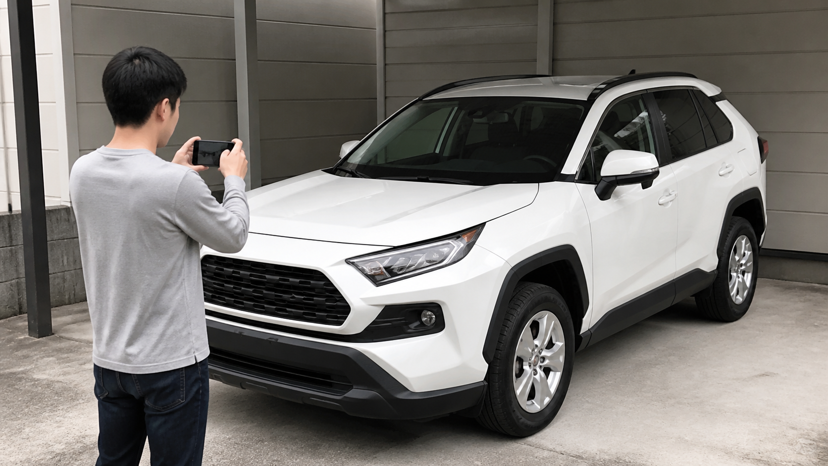 鳥のふん汚れの相談用にトヨタ RAV4全体とボンネットを撮影するイメージ