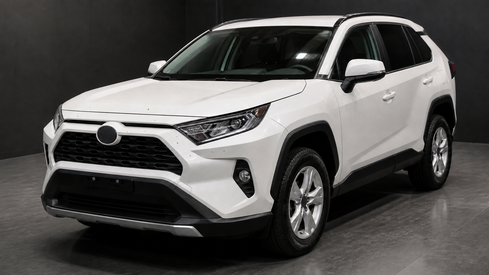 トヨタ RAV4のフロントバンパーとボンネット前端に付いた小さな虫汚れを確認するイメージ