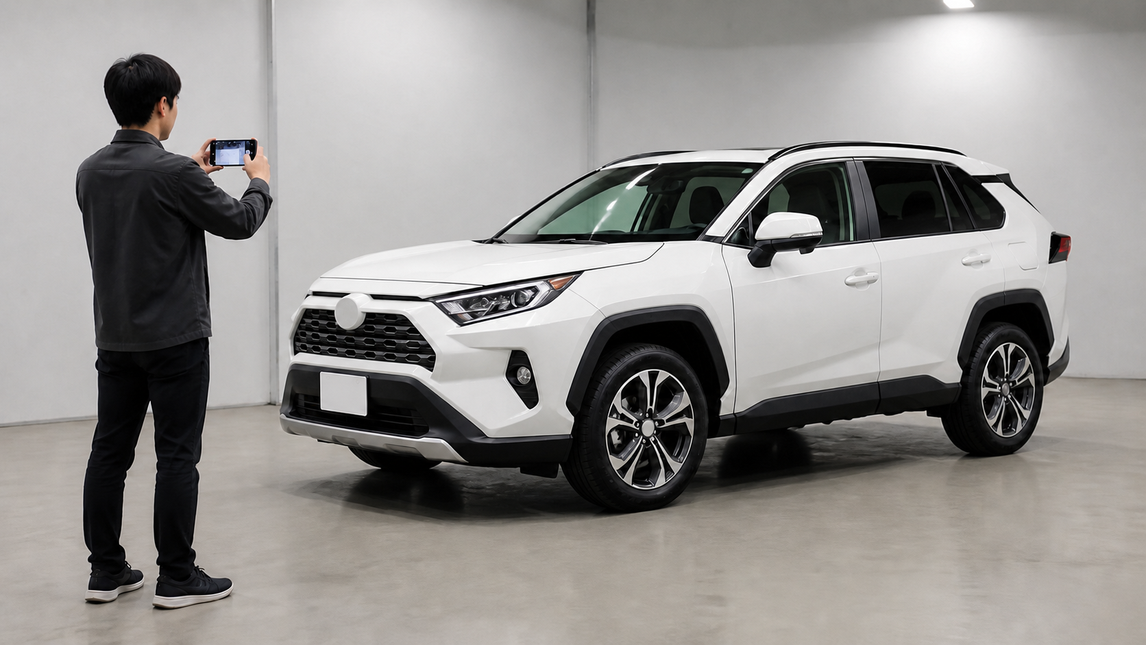 鉄粉汚れの相談用にトヨタ RAV4全体と付着位置を撮影するイメージ
