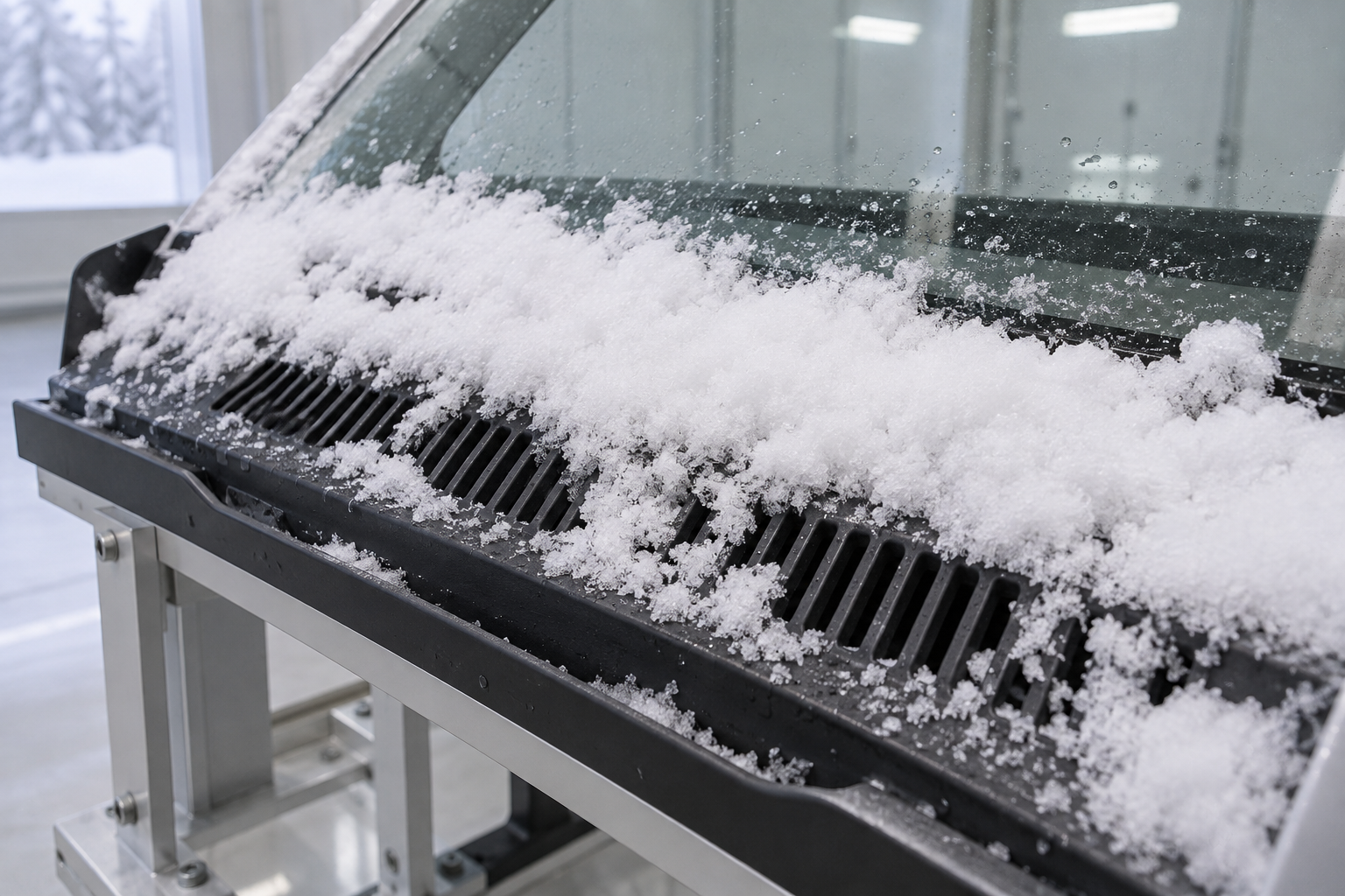 雪で外気取り入れ口が塞がれたカウルトップの訓練用試験治具