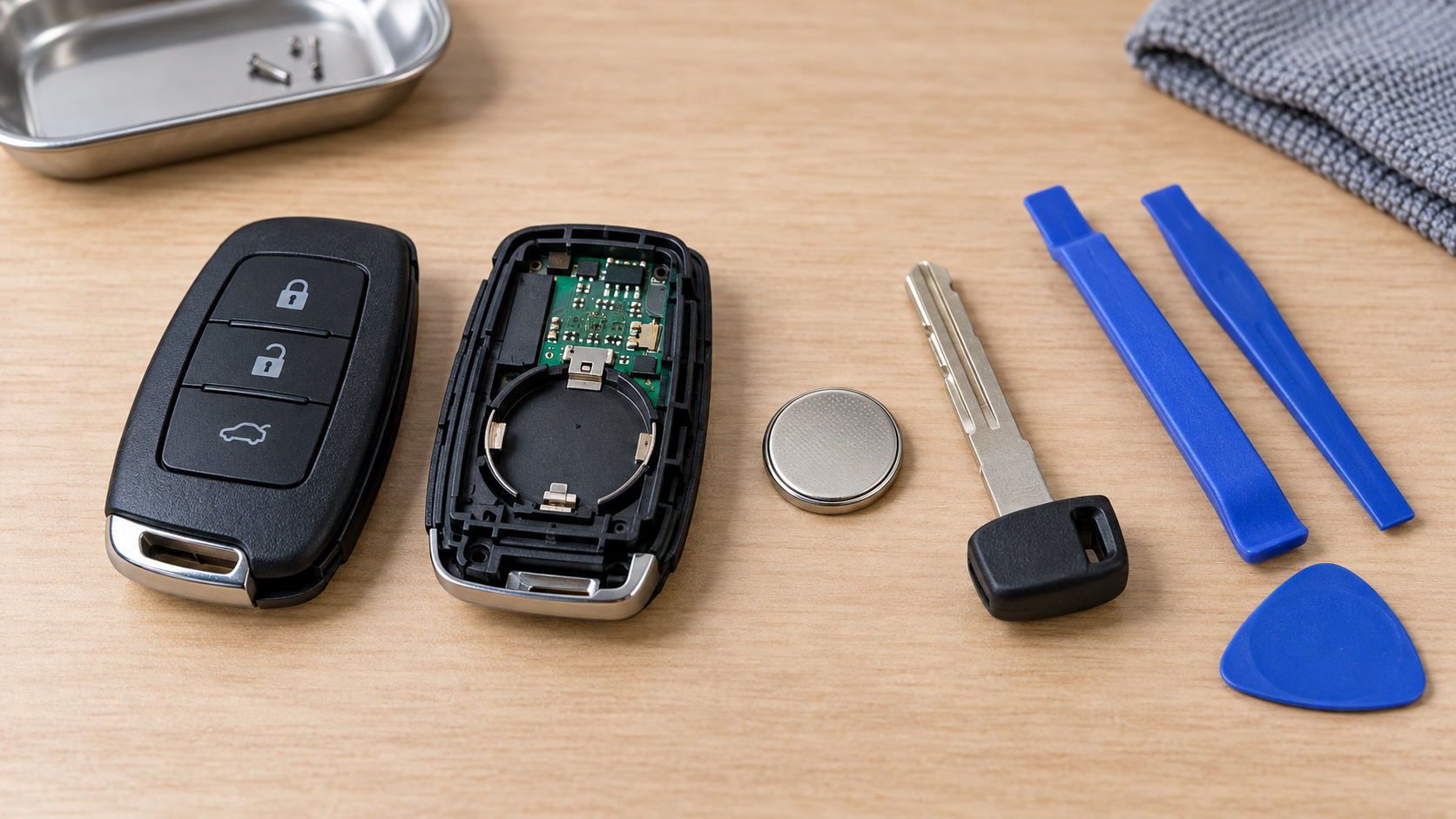 スマートキーとボタン電池・内蔵キーの教材イメージ