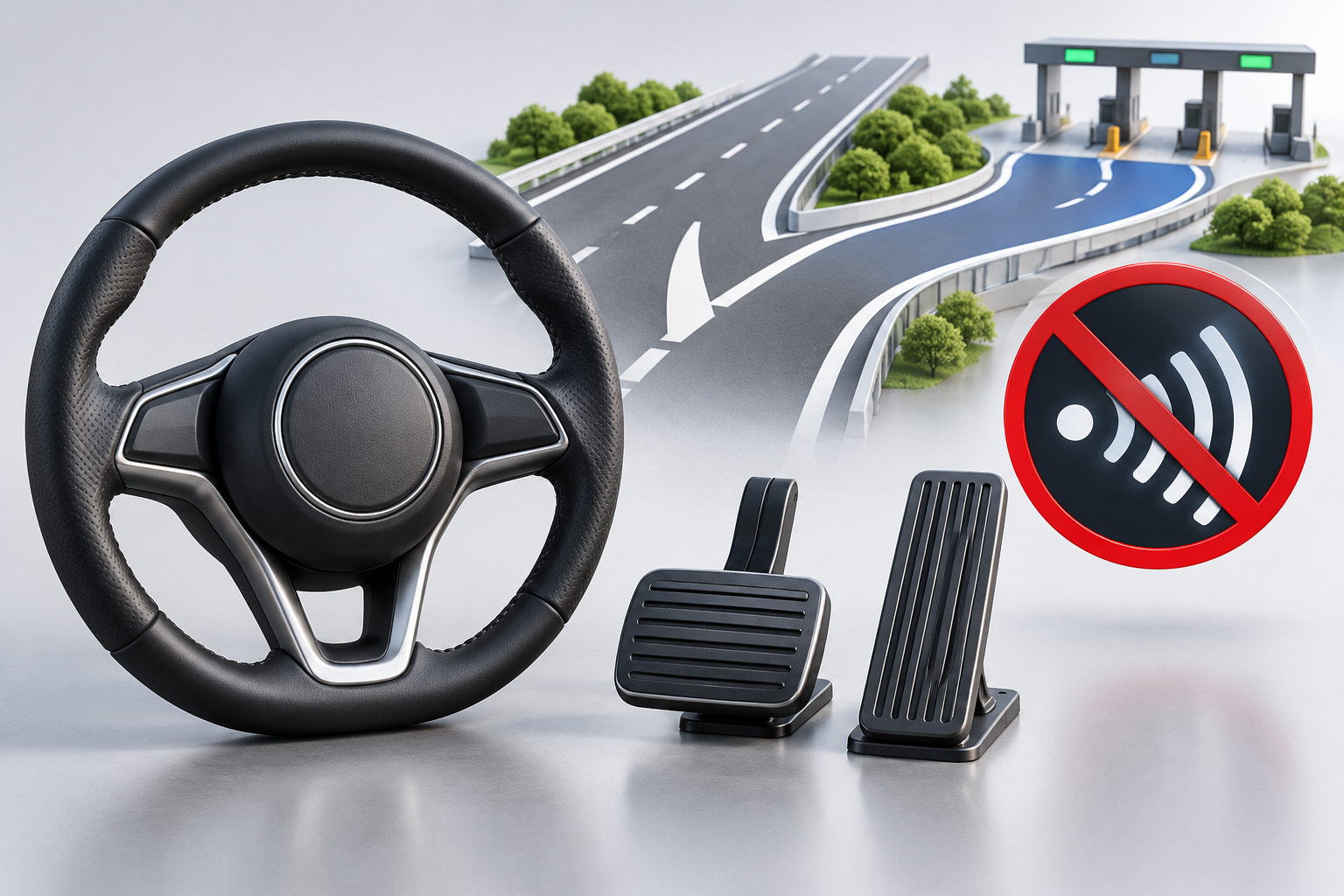 ACC解除後に運転者がブレーキとアクセルを操作する教材イメージ